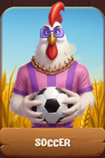 Coq joueur de football avec lunettes et ballon